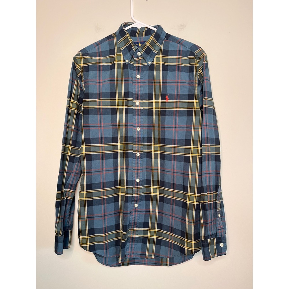Ralph Lauren Yellow Blue Red Plaid Old Money Academic Corporate Prep Shirt M